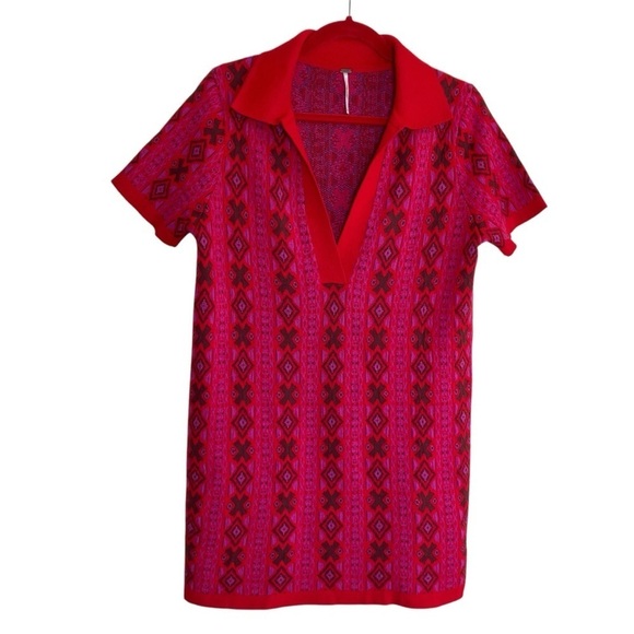 Free People Kitt Mini Dress Wool Blend Knitted Berry Combo Retro Boho 70s Sz M - Picture 3 of 16